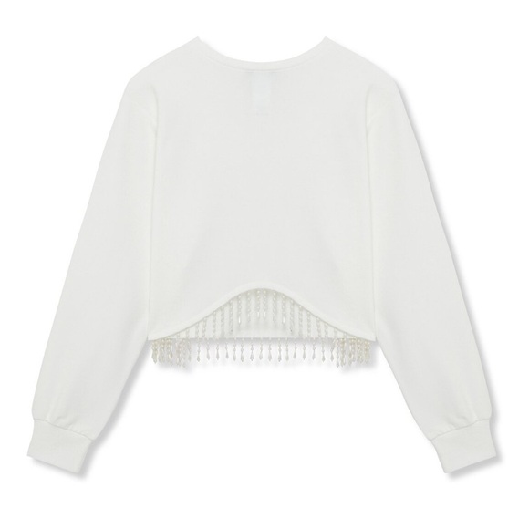 Girls Truce Fringe Pullover | White Cropped Sweatshirt | Size 14 | NWT - Picture 2 of 13